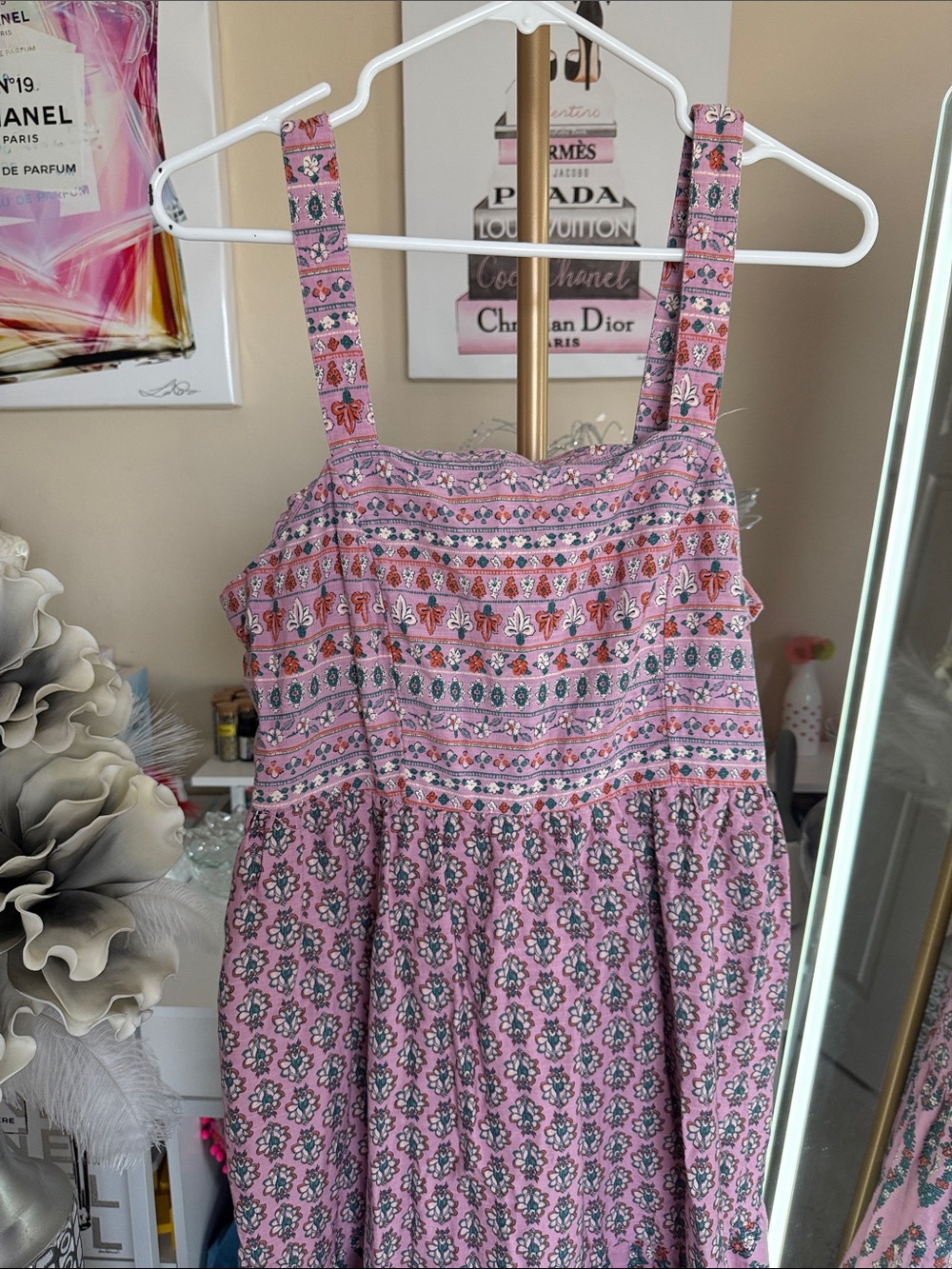 Knox Rose Pink Printed Maxi Dress with Smocked Bodice - Picture 3 of 4